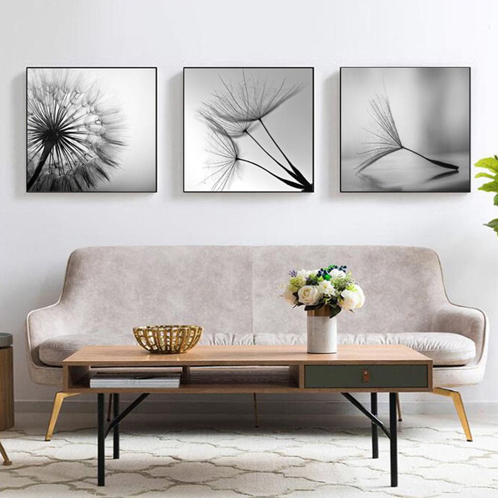 50cmx50cm Botanical dandelions 3 Sets Black Frame Canvas Wall Art-Home &amp; Garden &gt; Wall Art-PEROZ Accessories