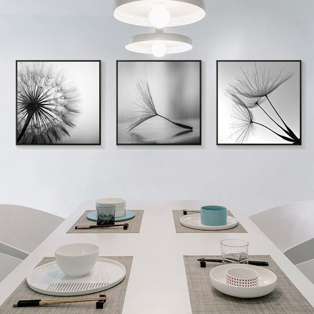 50cmx50cm Botanical dandelions 3 Sets Black Frame Canvas Wall Art-Home &amp; Garden &gt; Wall Art-PEROZ Accessories