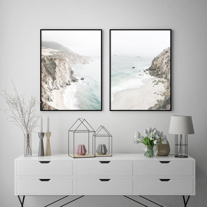 40cmx60cm Mountain Beach 2 Sets Black Frame Canvas Wall Art-Home &amp; Garden &gt; Wall Art-PEROZ Accessories