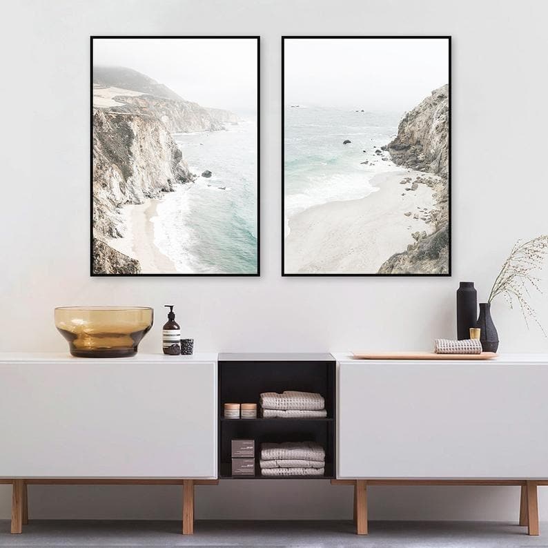 40cmx60cm Mountain Beach 2 Sets Black Frame Canvas Wall Art-Home &amp; Garden &gt; Wall Art-PEROZ Accessories