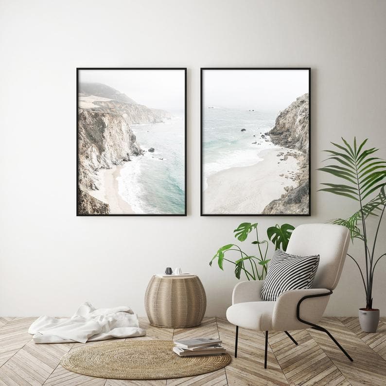 40cmx60cm Mountain Beach 2 Sets Black Frame Canvas Wall Art-Home &amp; Garden &gt; Wall Art-PEROZ Accessories