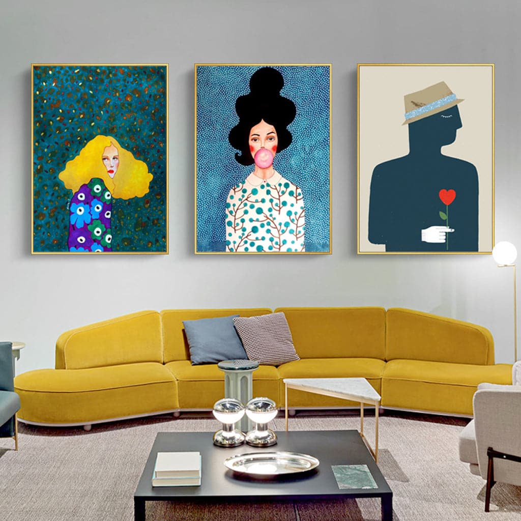 60cmx90cm Modern Figure 3 Sets Gold Frame Canvas Wall Art-Home &amp; Garden &gt; Wall Art-PEROZ Accessories