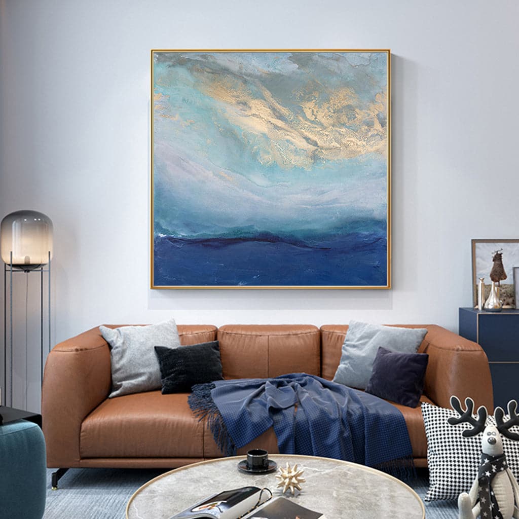 60cmx60cm Abstract gold blue square size Gold Frame Canvas Wall Art-Home &amp; Garden &gt; Wall Art-PEROZ Accessories