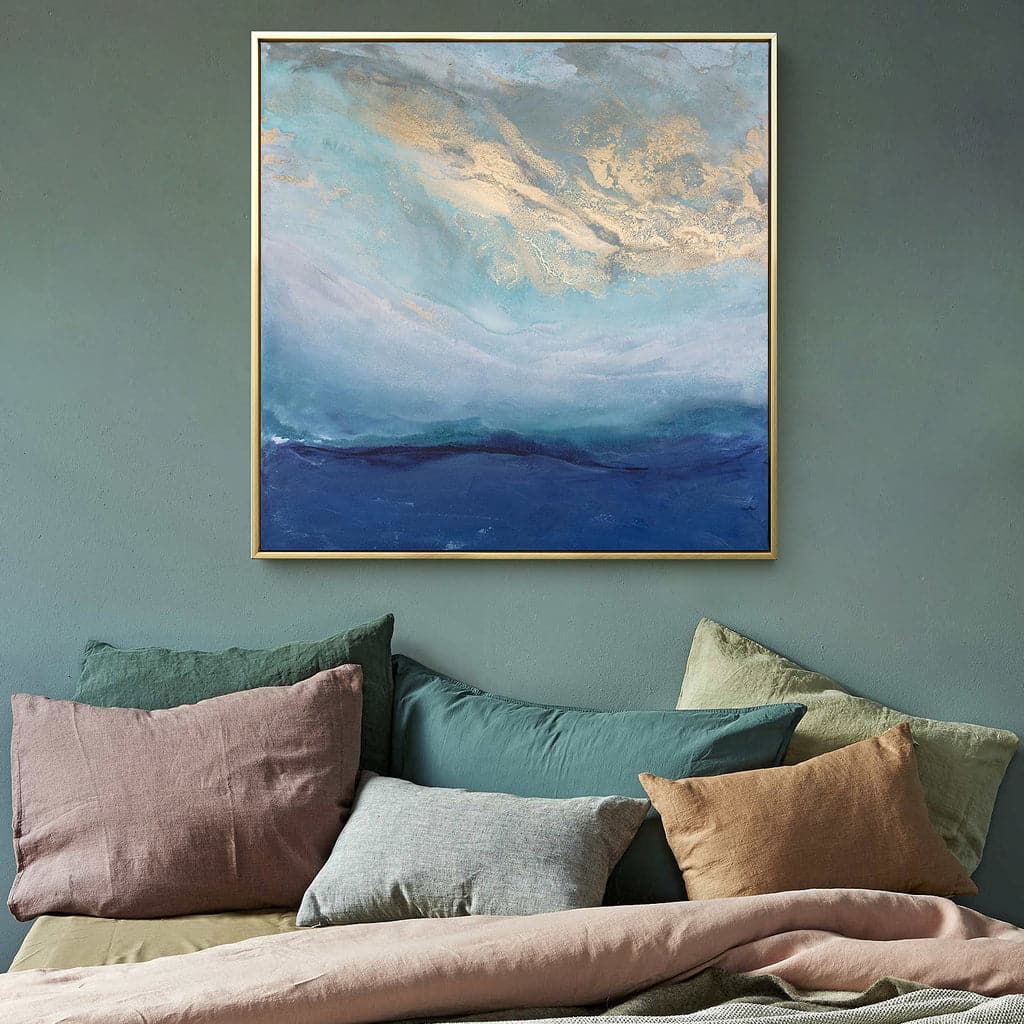 60cmx60cm Abstract gold blue square size Gold Frame Canvas Wall Art-Home &amp; Garden &gt; Wall Art-PEROZ Accessories