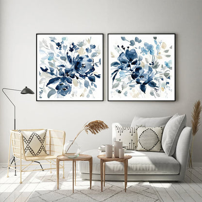 50cmx50cm Indigo Garden By Carol Robinson 2 Sets Black Frame Canvas Wall Art-Home &amp; Garden &gt; Wall Art-PEROZ Accessories