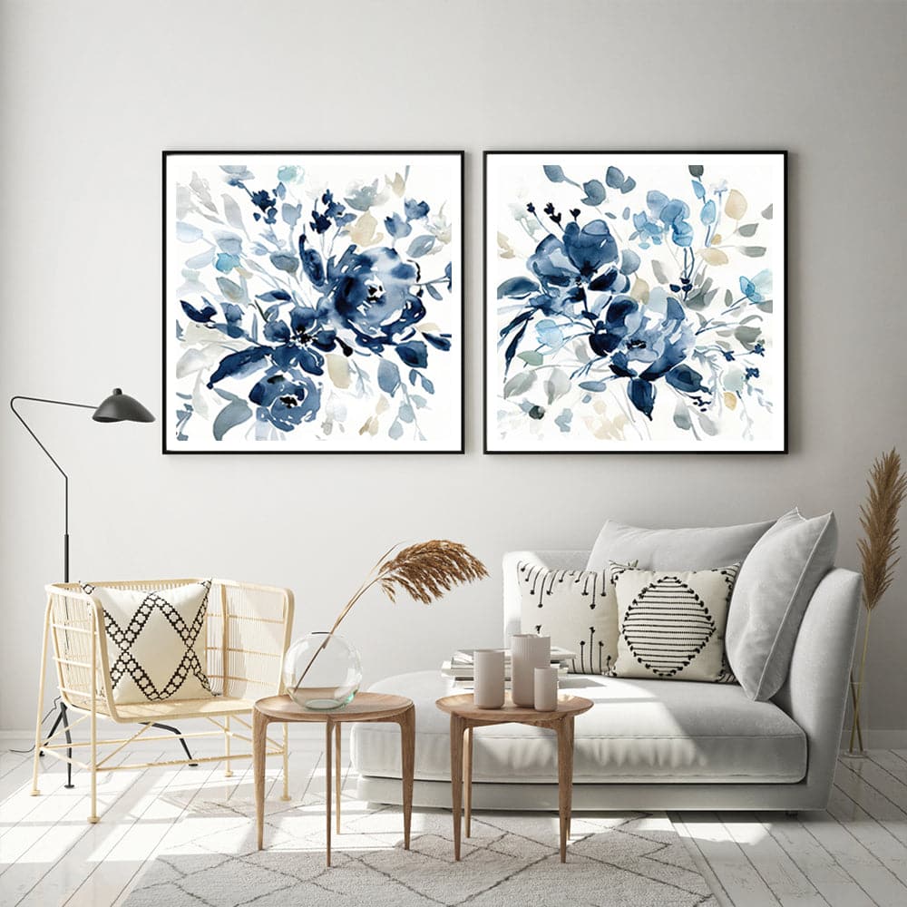 60cmx60cm Indigo Garden By Carol Robinson 2 Sets Black Frame Canvas Wall Art-Home &amp; Garden &gt; Wall Art-PEROZ Accessories
