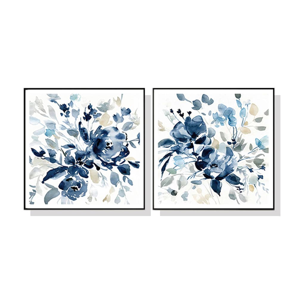 70cmx70cm Indigo Garden By Carol Robinson 2 Sets Black Frame Canvas Wall Art-Home &amp; Garden &gt; Wall Art-PEROZ Accessories