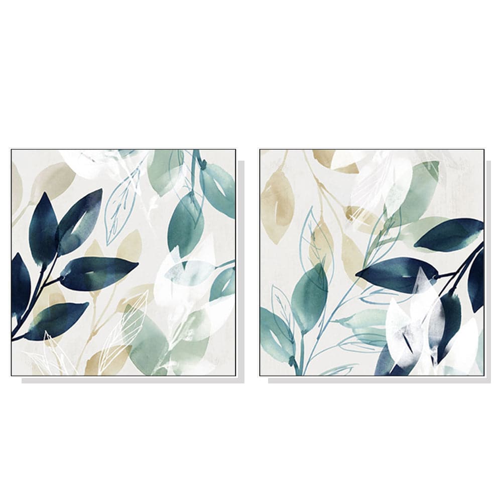 60cmx60cm Watercolour style leaves 2 Sets White Frame Canvas Wall Art-Home &amp; Garden &gt; Wall Art-PEROZ Accessories