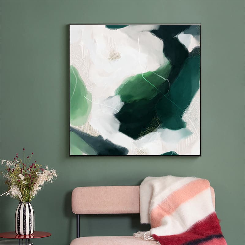 70cmx70cm French Abstract Green Black Frame Canvas Wall Art-Home &amp; Garden &gt; Wall Art-PEROZ Accessories