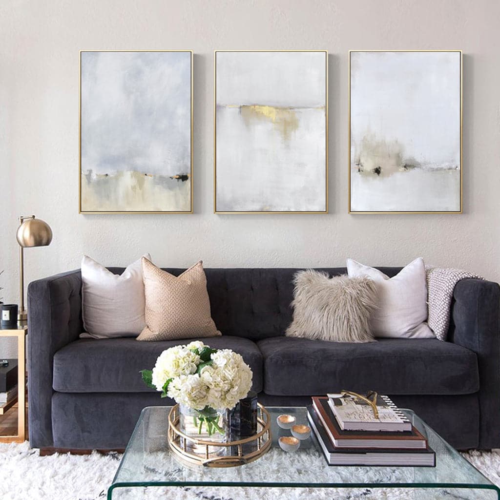 40cmx60cm Abstract golden white 3 Sets Gold Frame Canvas Wall Art-Home &amp; Garden &gt; Wall Art-PEROZ Accessories