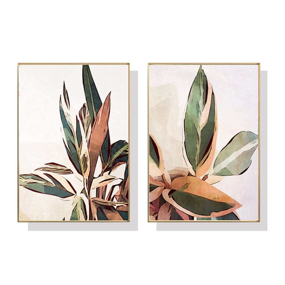 50cmx70cm Botanical Leaves 2 Sets Gold Frame Canvas Wall Art-Home &amp; Garden &gt; Wall Art-PEROZ Accessories