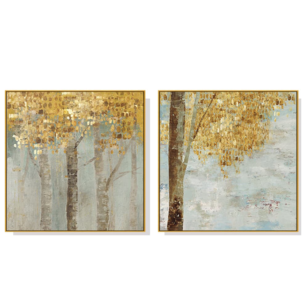 70cmx70cm Golden Leaves 2 Sets Gold Frame Canvas Wall Art-Home &amp; Garden &gt; Wall Art-PEROZ Accessories