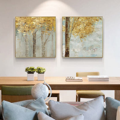 70cmx70cm Golden Leaves 2 Sets Gold Frame Canvas Wall Art-Home &amp; Garden &gt; Wall Art-PEROZ Accessories