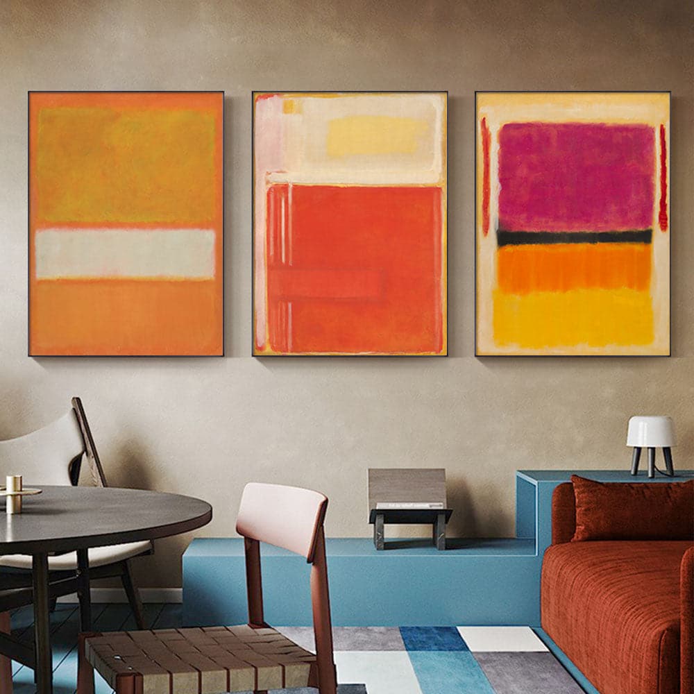 60cmx90cm Colourful 3 Sets By Mark Rothko Black Frame Canvas Wall Art-Home &amp; Garden &gt; Wall Art-PEROZ Accessories