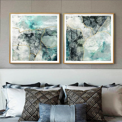 50cmx50cm Marbled Green 2 Sets Gold Frame Canvas Wall Art-Home &amp; Garden &gt; Wall Art-PEROZ Accessories