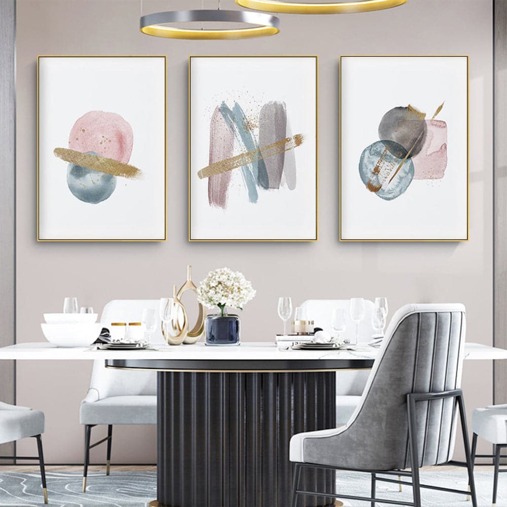 60cmx90cm Blush Pink Watercolor 3 Sets Gold Frame Canvas Wall Art-Home &amp; Garden &gt; Wall Art-PEROZ Accessories