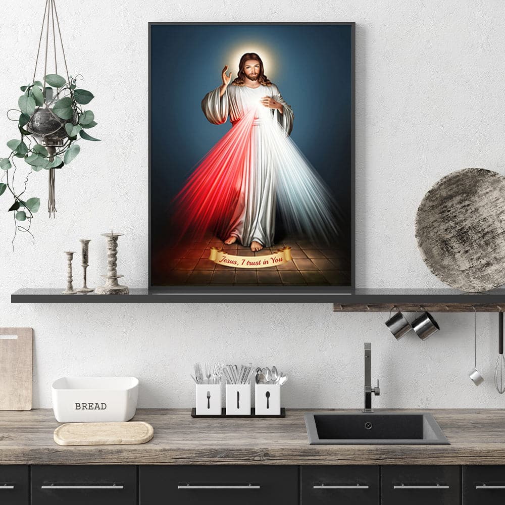 60cmx90cm Jesus Divine Mercy I Trust In You Black Frame Canvas Wall Art-Home &amp; Garden &gt; Wall Art-PEROZ Accessories