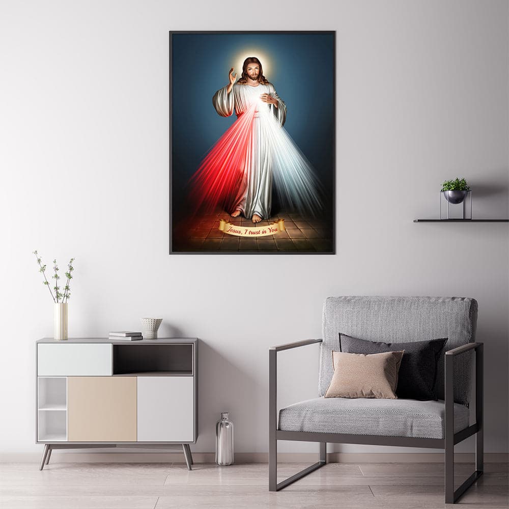 70cmx100cm Jesus Divine Mercy I Trust In You Black Frame Canvas Wall Art-Home & Garden > Wall Art-PEROZ Accessories