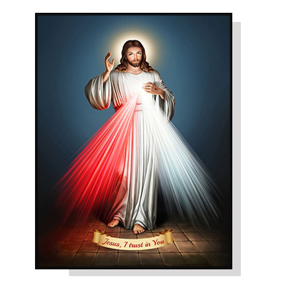 70cmx100cm Jesus Divine Mercy I Trust In You Black Frame Canvas Wall Art-Home &amp; Garden &gt; Wall Art-PEROZ Accessories
