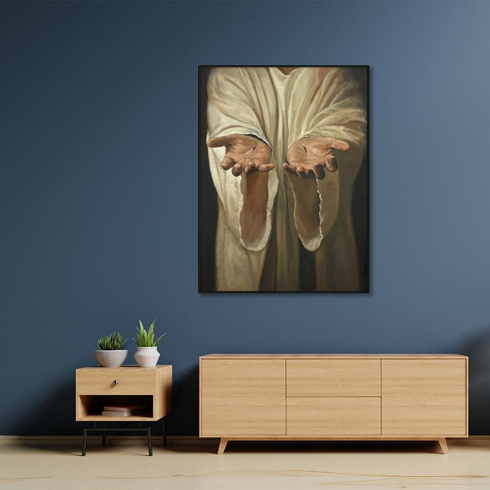50cmx70cm Jesus Nail Hand Black Frame Canvas Wall Art-Home &amp; Garden &gt; Wall Art-PEROZ Accessories