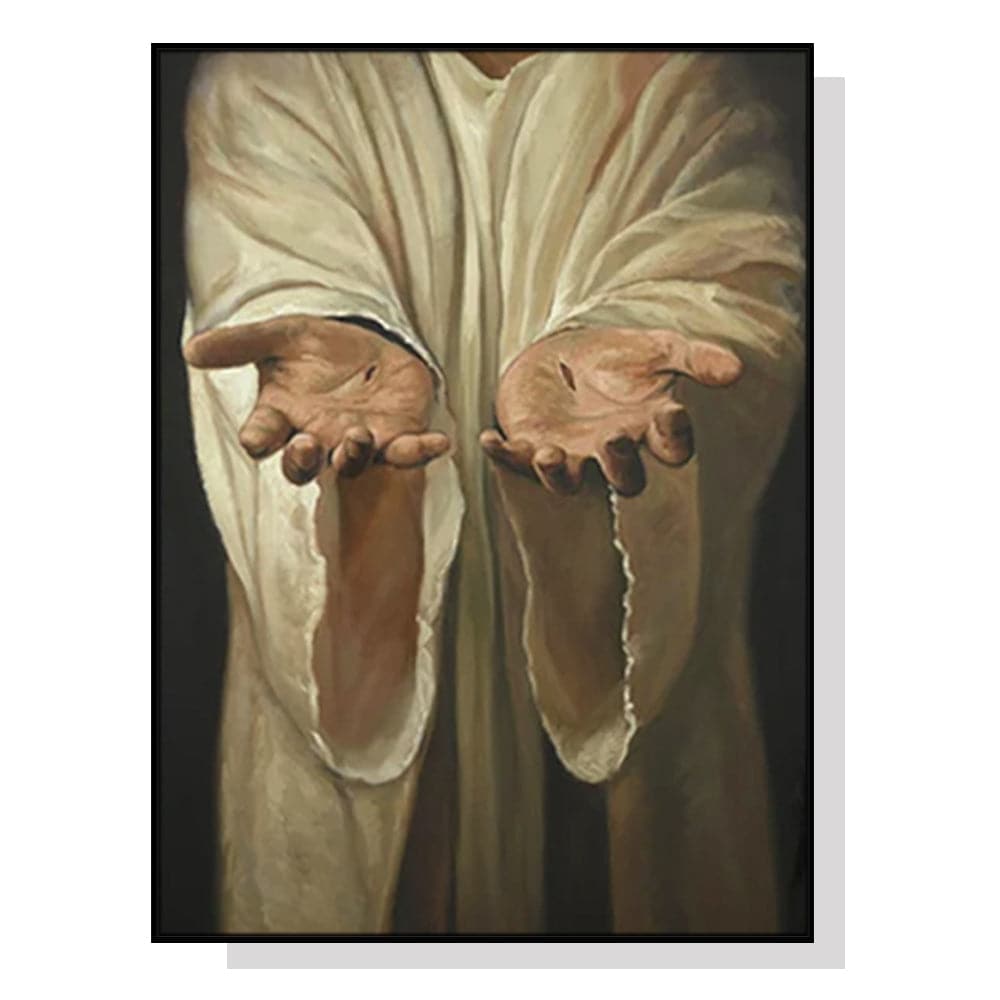70cmx100cm Jesus Nail Hand Black Frame Canvas Wall Art-Home &amp; Garden &gt; Wall Art-PEROZ Accessories