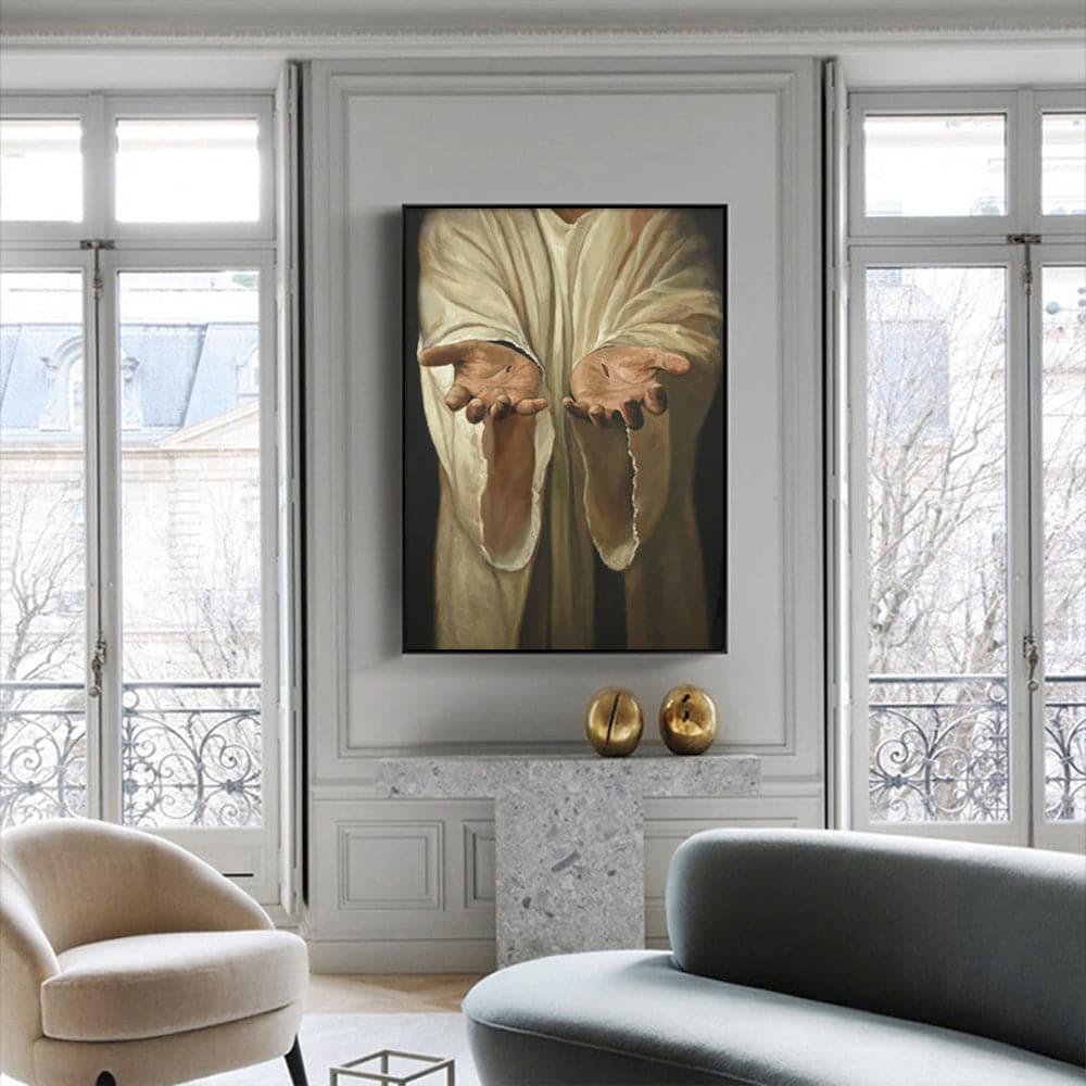 70cmx100cm Jesus Nail Hand Black Frame Canvas Wall Art-Home &amp; Garden &gt; Wall Art-PEROZ Accessories