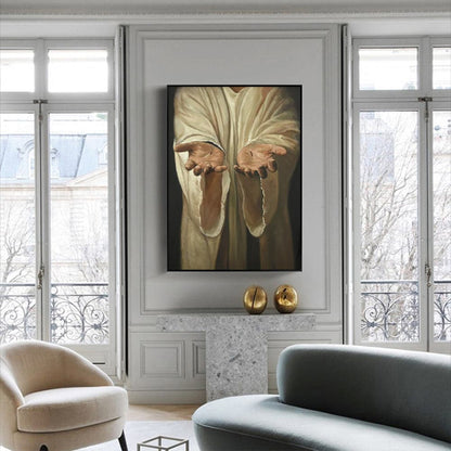 70cmx100cm Jesus Nail Hand Black Frame Canvas Wall Art-Home &amp; Garden &gt; Wall Art-PEROZ Accessories