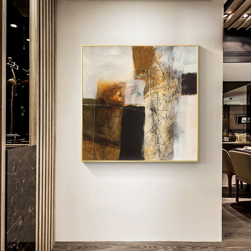 50cmx50cm Abstract gold brown painting style Gold Frame Canvas Wall Art-Home &amp; Garden &gt; Wall Art-PEROZ Accessories