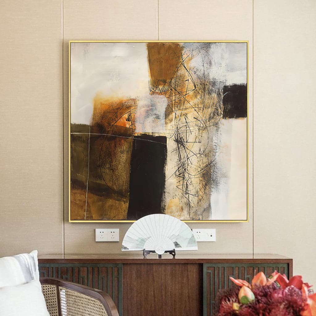 50cmx50cm Abstract gold brown painting style Gold Frame Canvas Wall Art-Home &amp; Garden &gt; Wall Art-PEROZ Accessories