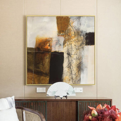 50cmx50cm Abstract gold brown painting style Gold Frame Canvas Wall Art-Home &amp; Garden &gt; Wall Art-PEROZ Accessories