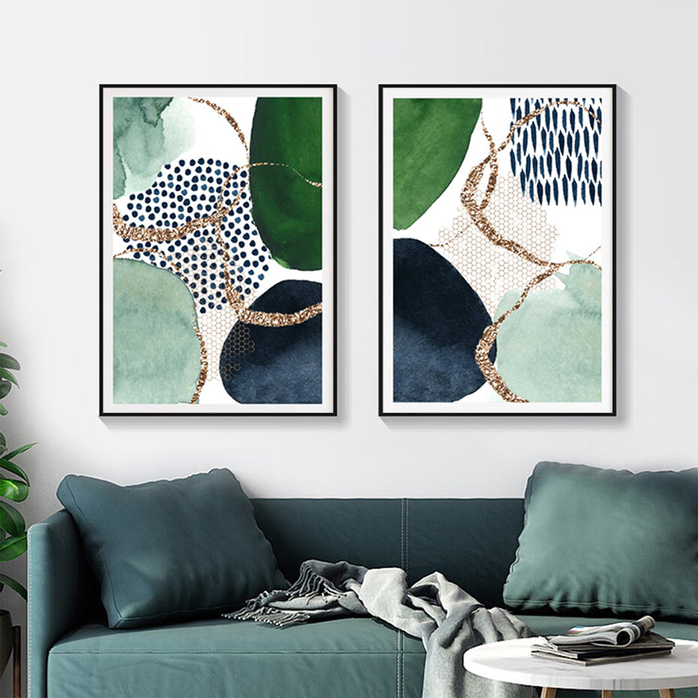 40cmx60cm Abstract Green and Navy 2 Sets Black Frame Canvas Wall Art-Home &amp; Garden &gt; Wall Art-PEROZ Accessories