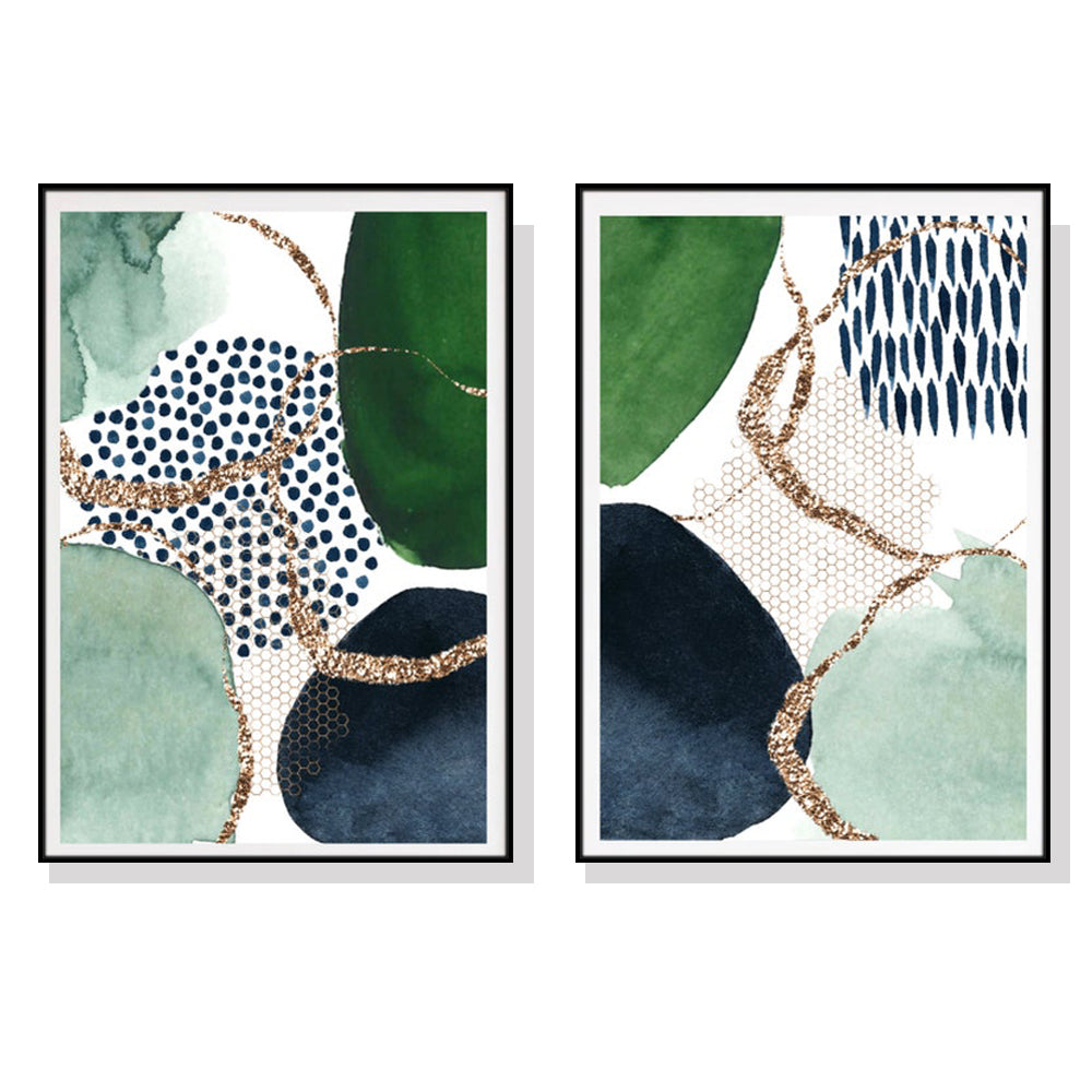 40cmx60cm Abstract Green and Navy 2 Sets Black Frame Canvas Wall Art-Home &amp; Garden &gt; Wall Art-PEROZ Accessories