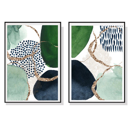 40cmx60cm Abstract Green and Navy 2 Sets Black Frame Canvas Wall Art-Home &amp; Garden &gt; Wall Art-PEROZ Accessories