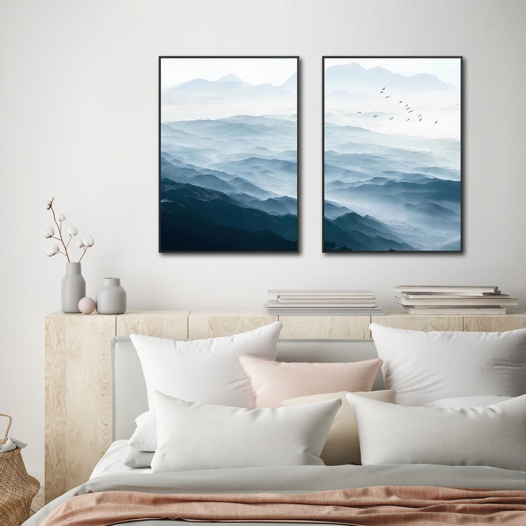 40cmx60cm Blue mountains 2 Sets Black Frame Canvas Wall Art-Home &amp; Garden &gt; Wall Art-PEROZ Accessories