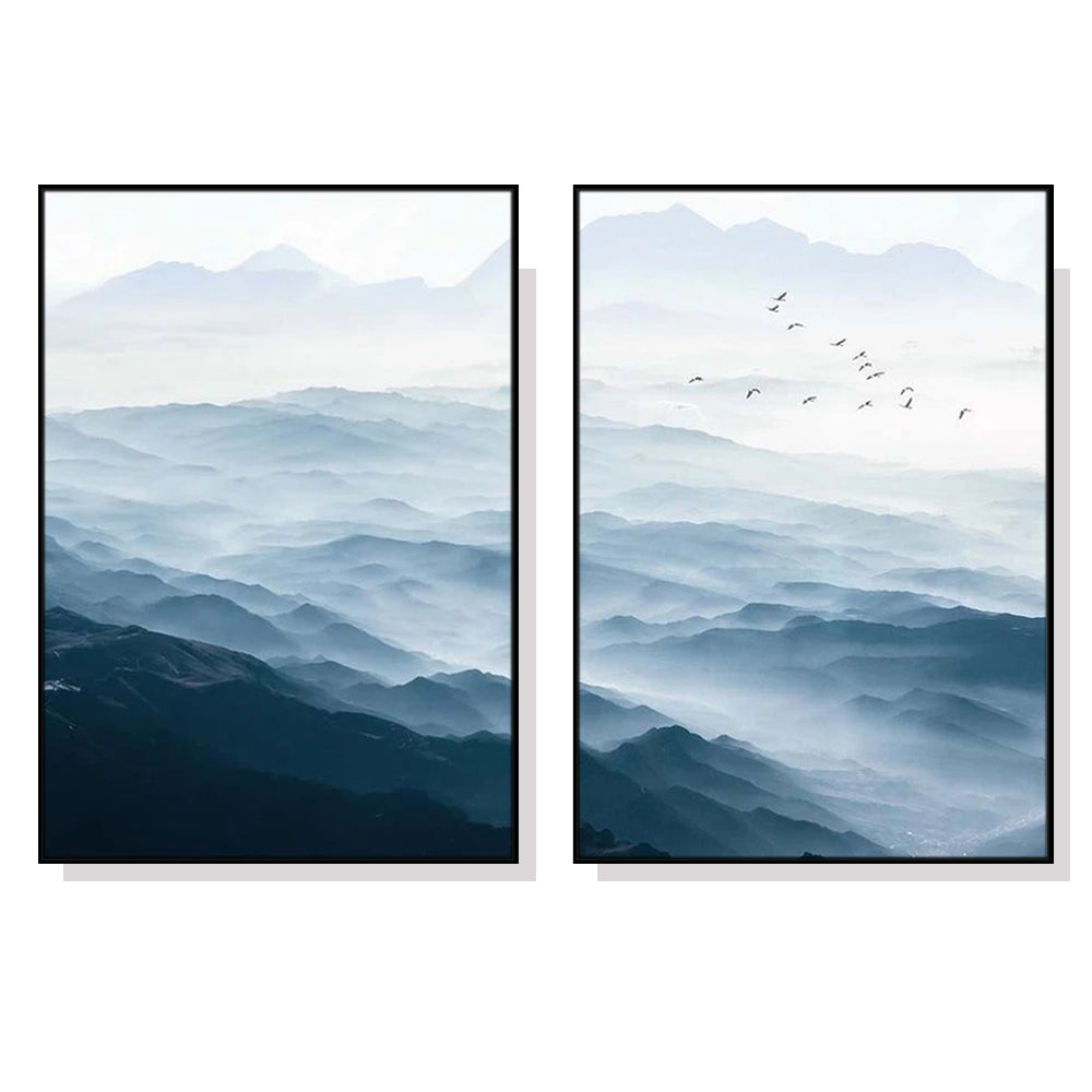 40cmx60cm Blue mountains 2 Sets Black Frame Canvas Wall Art-Home &amp; Garden &gt; Wall Art-PEROZ Accessories