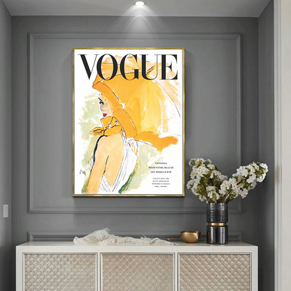 50cmx70cm Vogue Girl Gold Frame Canvas Wall Art-Home &amp; Garden &gt; Wall Art-PEROZ Accessories