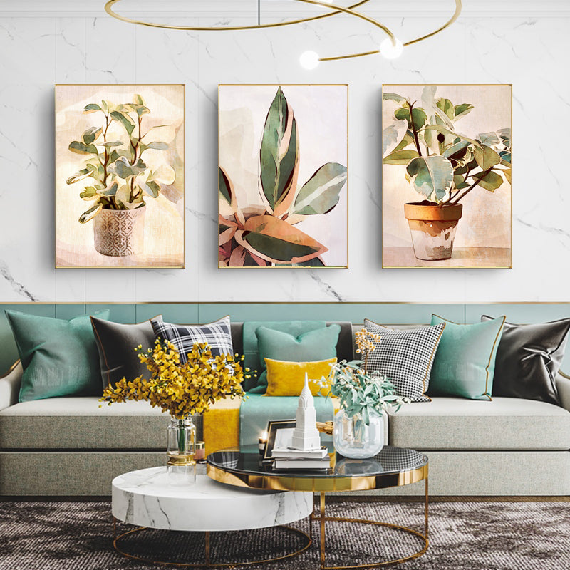 50cmx70cm Botanical Leaves Watercolor Style 3 Sets Gold Frame Canvas Wall Art-Home &amp; Garden &gt; Wall Art-PEROZ Accessories