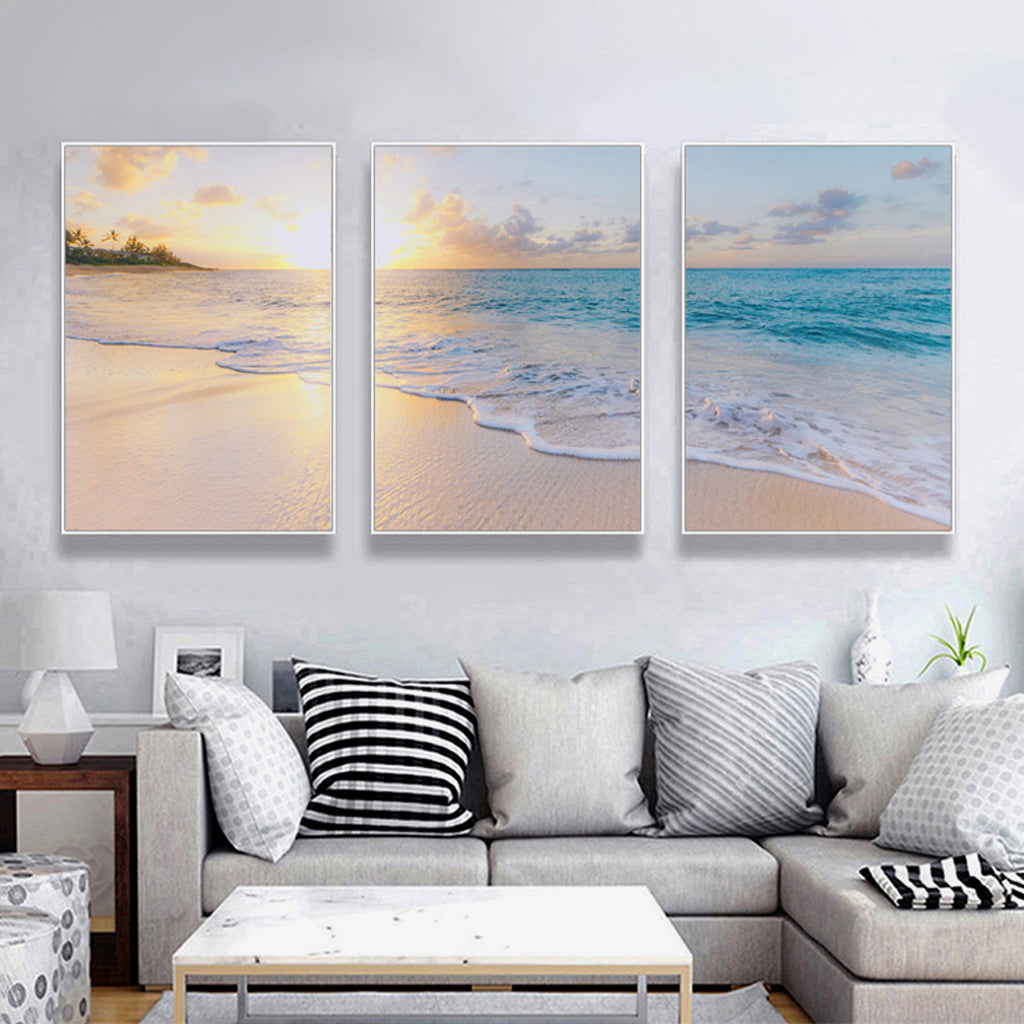 50cmx70cm Ocean and beach 3 Sets White Frame Canvas Wall Art-Home &amp; Garden &gt; Wall Art-PEROZ Accessories