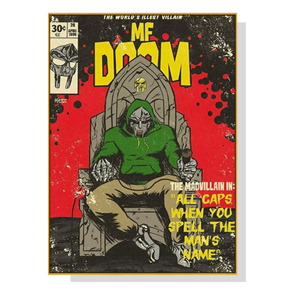 60cmx90cm MF DOOM Music Gold Frame Canvas Wall Art-Home &amp; Garden &gt; Wall Art-PEROZ Accessories