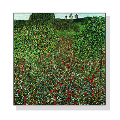 60cmx60cm Field of Poppies by Gustav Klimt White Frame Canvas Wall Art-Home &amp; Garden &gt; Wall Art-PEROZ Accessories