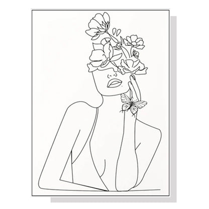 50cmx70cm Line Art Girl White Frame Canvas Wall Art-Home &amp; Garden &gt; Wall Art-PEROZ Accessories