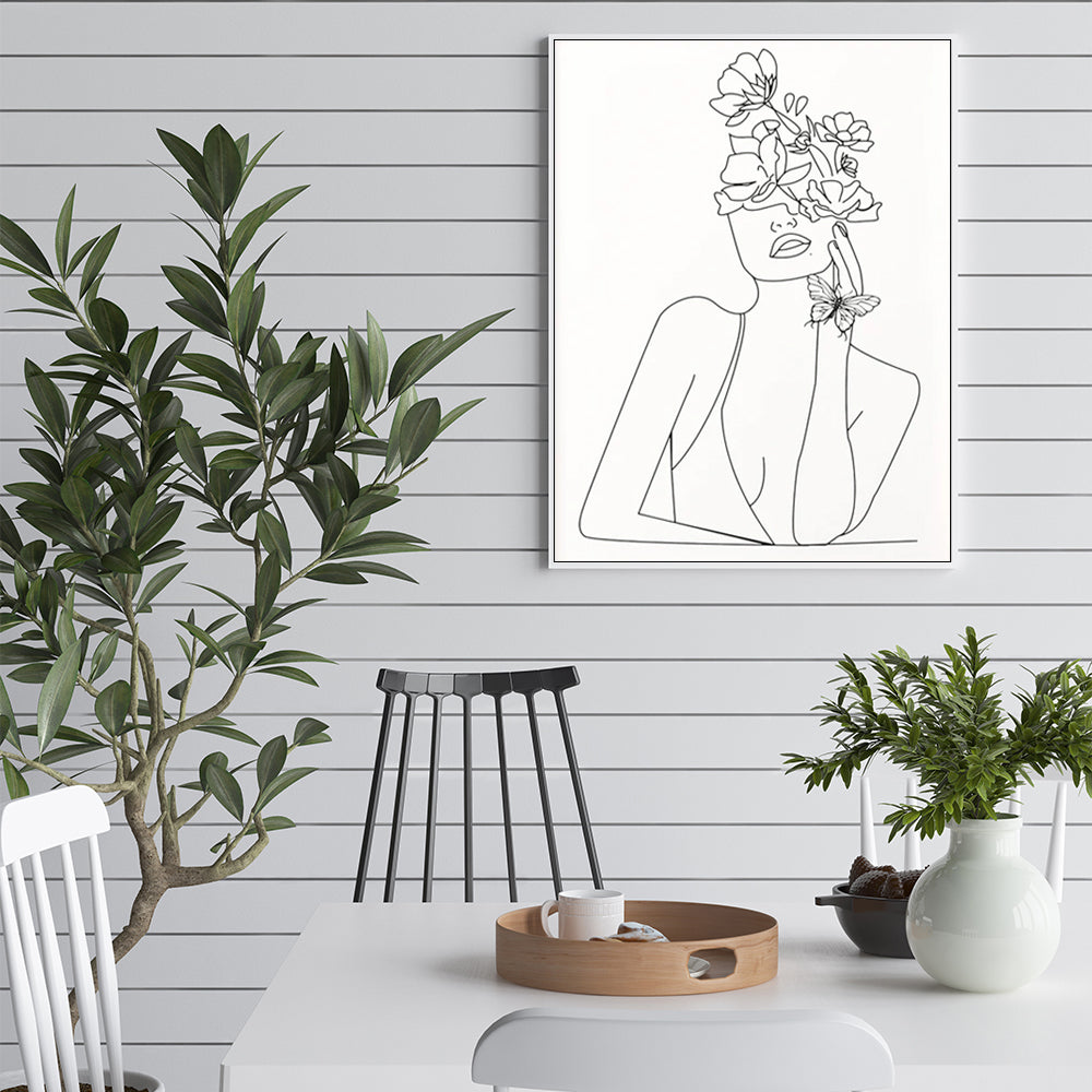 50cmx70cm Line Art Girl White Frame Canvas Wall Art-Home &amp; Garden &gt; Wall Art-PEROZ Accessories