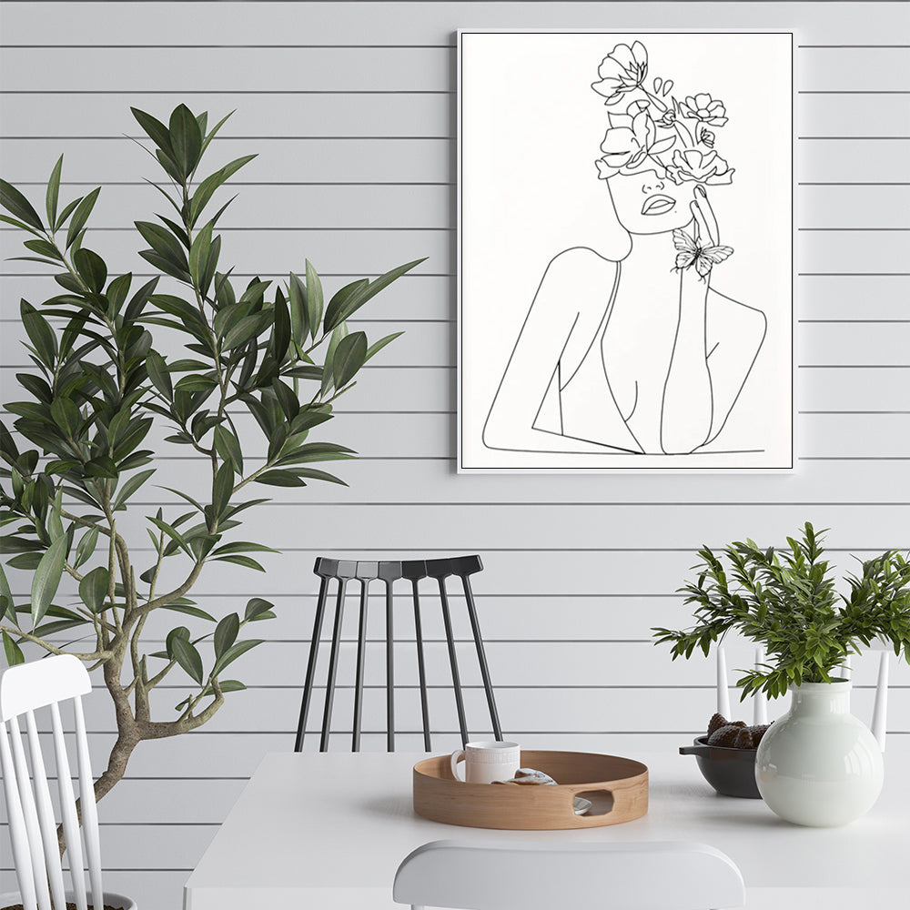 60cmx90cm Line Art Girl White Frame Canvas Wall Art-Home &amp; Garden &gt; Wall Art-PEROZ Accessories