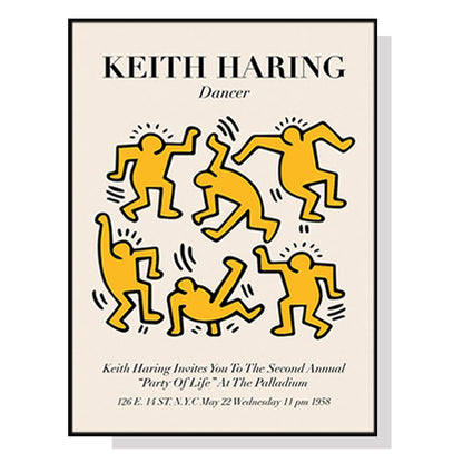 50cmx70cm Keith Haring Dancer Yellow Black Frame Canvas Wall Art-Home &amp; Garden &gt; Wall Art-PEROZ Accessories