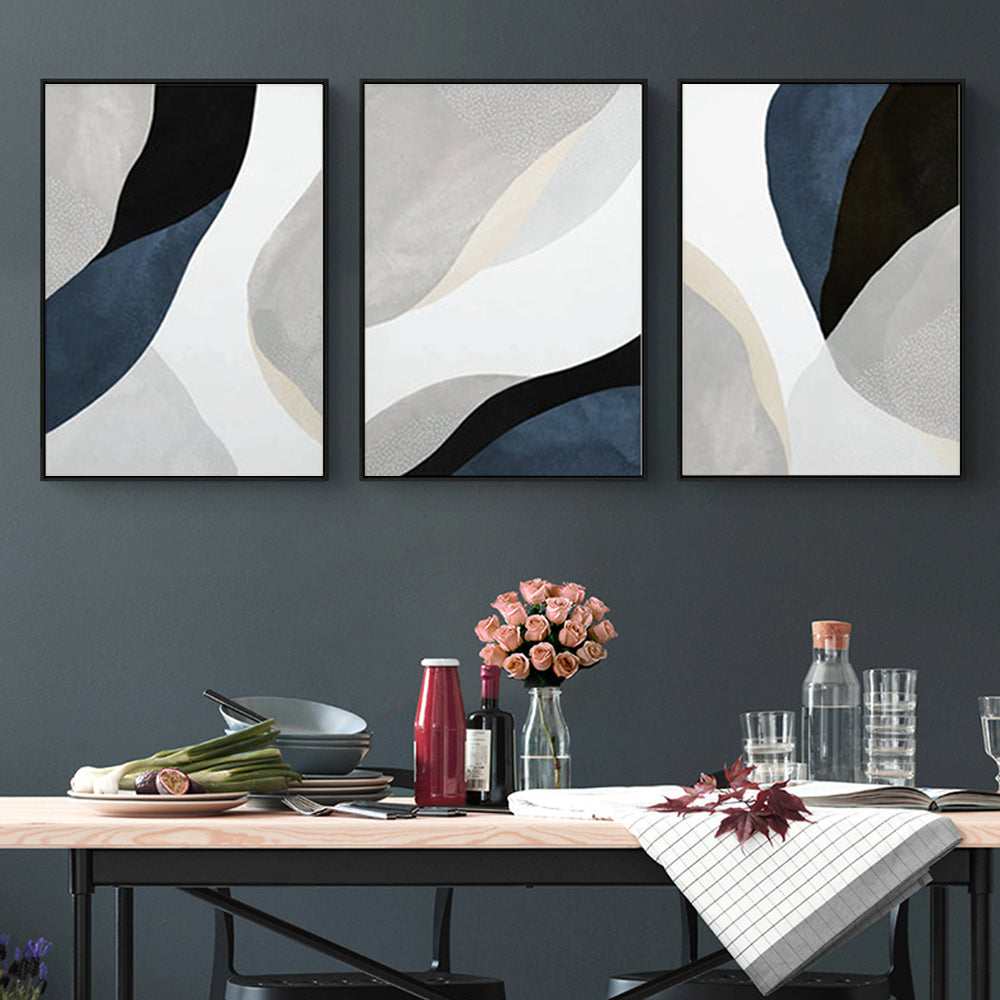 50cmx70cm Abstract Navy Blue 3 Sets Black Frame Canvas Wall Art-Home &amp; Garden &gt; Wall Art-PEROZ Accessories