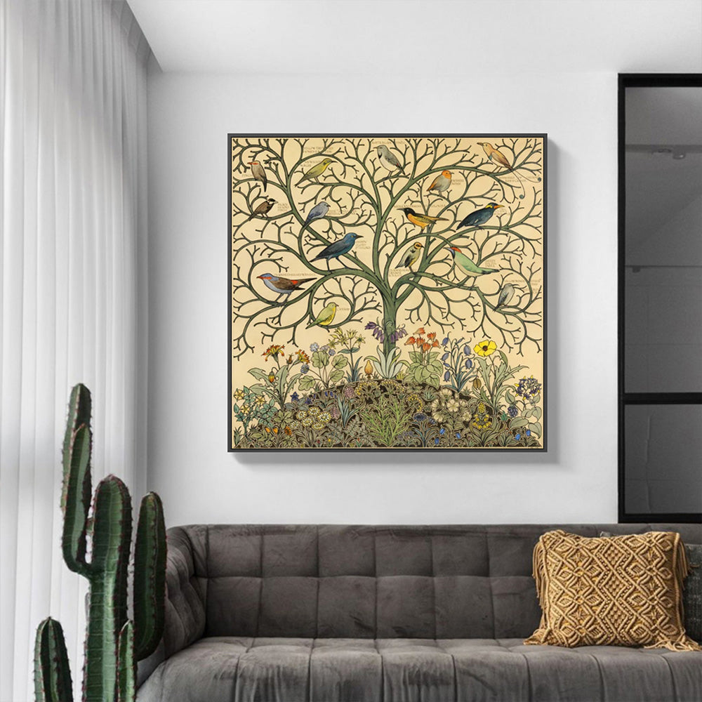 70cmx70cm Tree Of Life Black Frame Canvas Wall Art-Home &amp; Garden &gt; Wall Art-PEROZ Accessories