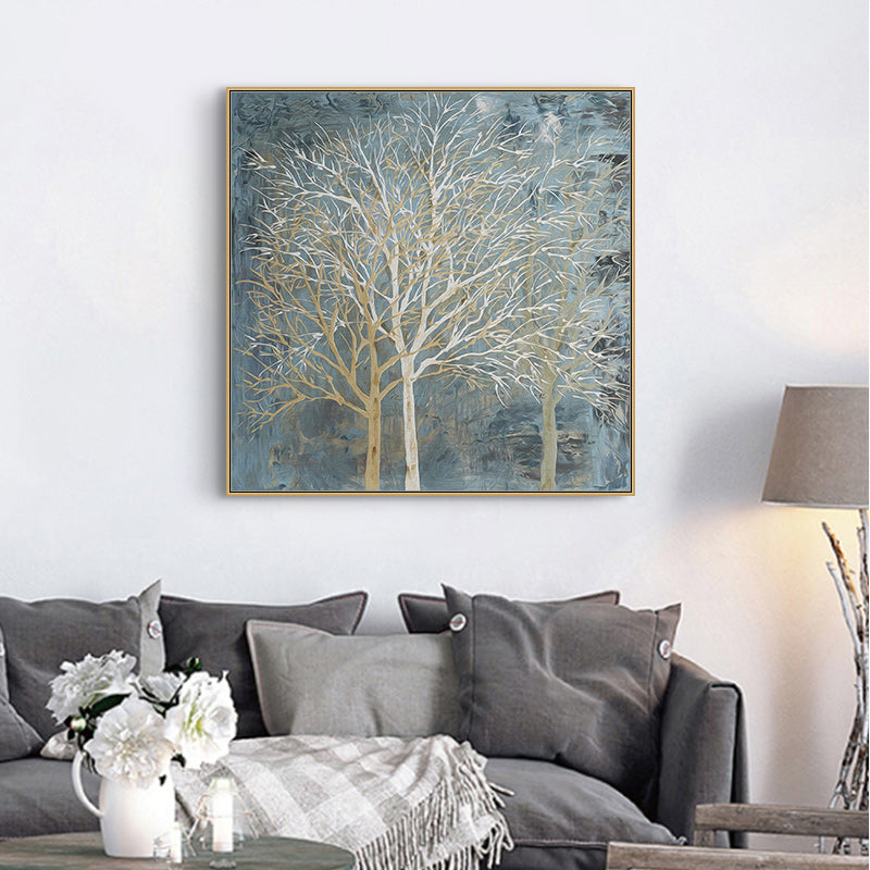 60cmx60cm Forest In The Twilight Trees Gold Frame Canvas Wall Art-Home &amp; Garden &gt; Wall Art-PEROZ Accessories