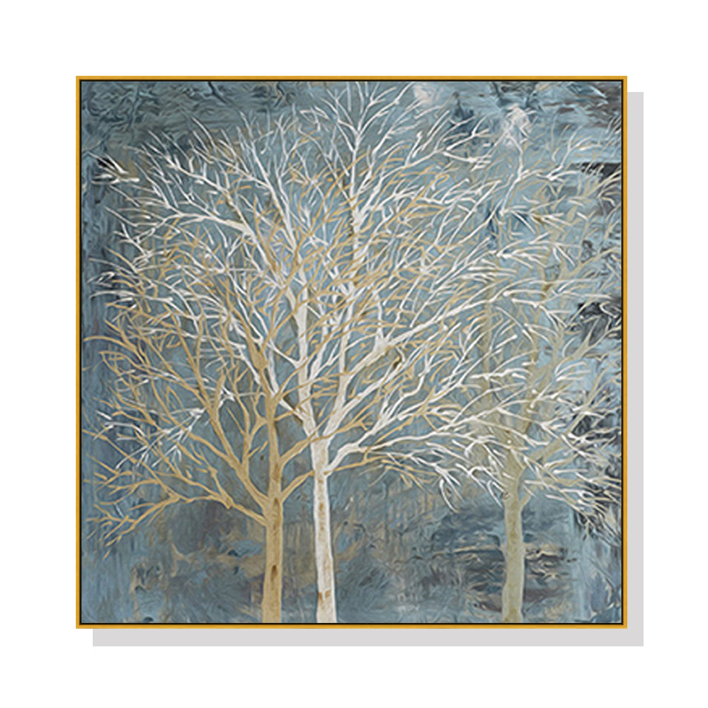 70cmx70cm Forest In The Twilight Trees Gold Frame Canvas Wall Art-Home &amp; Garden &gt; Wall Art-PEROZ Accessories