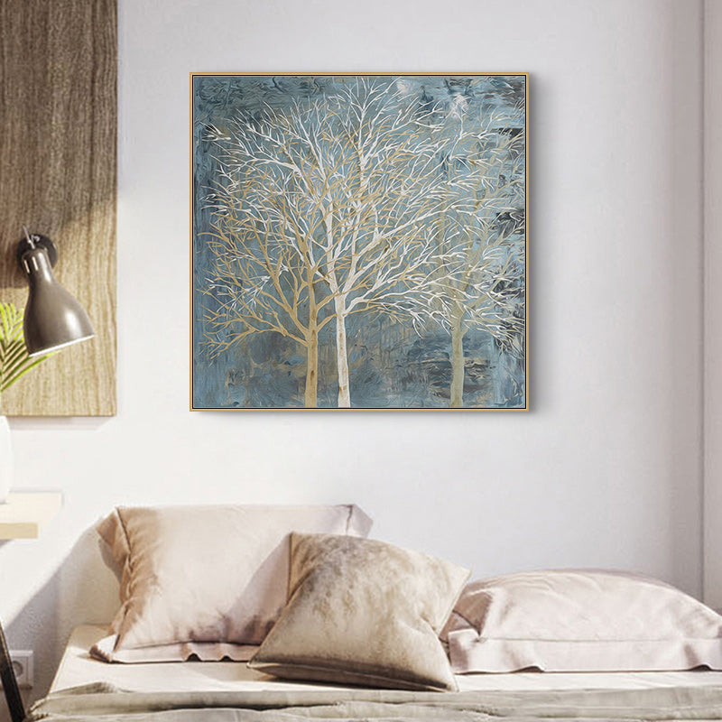 70cmx70cm Forest In The Twilight Trees Gold Frame Canvas Wall Art-Home &amp; Garden &gt; Wall Art-PEROZ Accessories