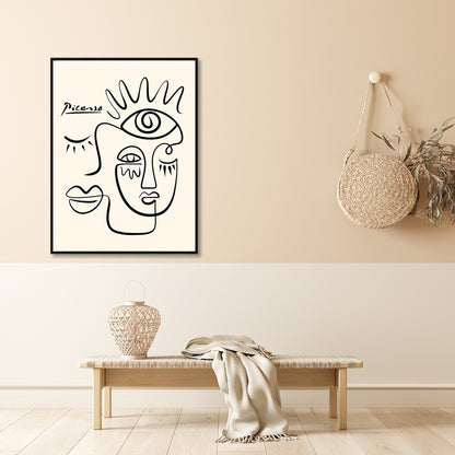 60cmx90cm Line Art By Pablo Picasso Black Frame Canvas Wall Art-Home &amp; Garden &gt; Wall Art-PEROZ Accessories